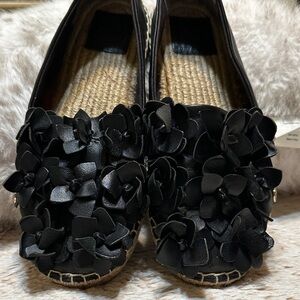 Tory Burch Black Floral Espadrilles